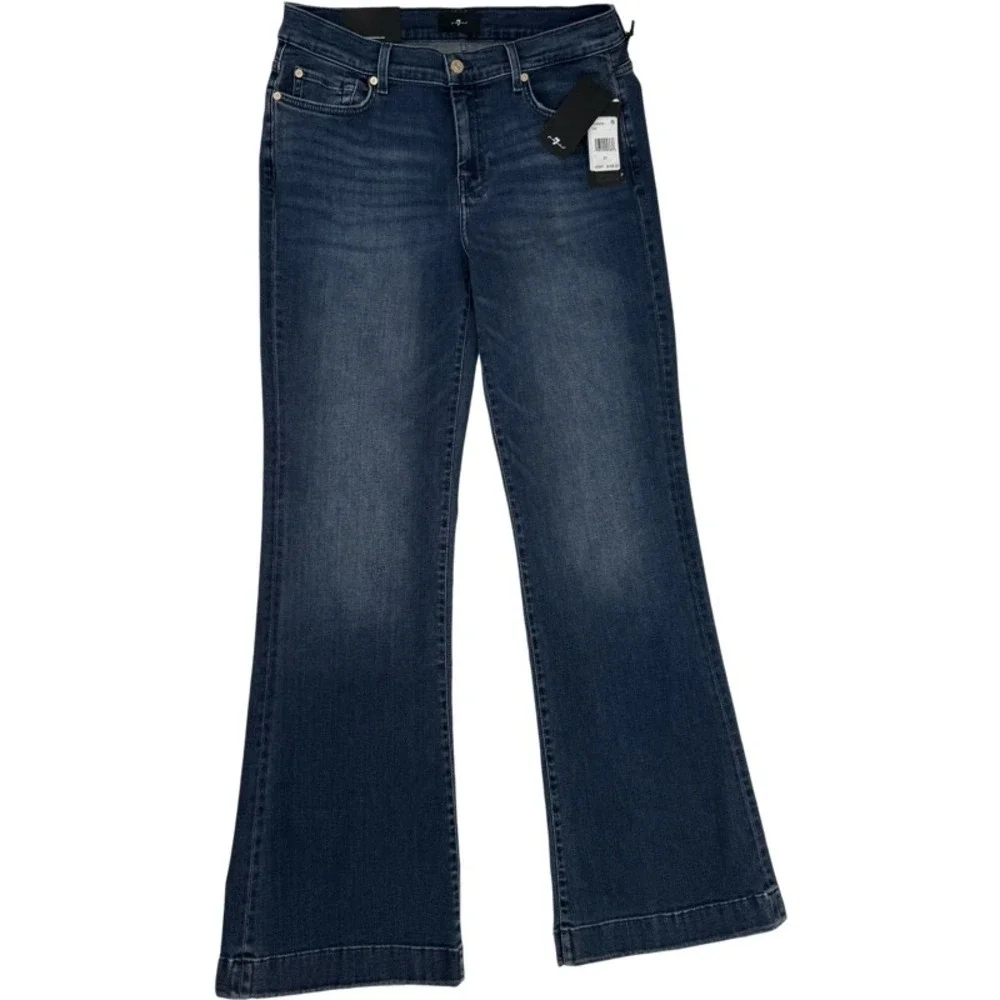 7 FOR ALL MANKIND NEW Size 31 Dojo Flare Jeans Blue Crystal Pocket Y2K Wide Leg - Picture 2 of 12